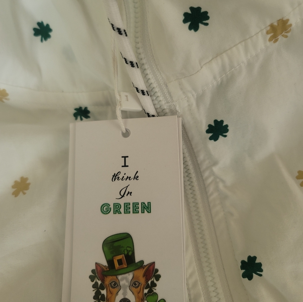 Denim & Flower Spring Jacket White Cotton St. Patricks Day Irish Shamrock XL